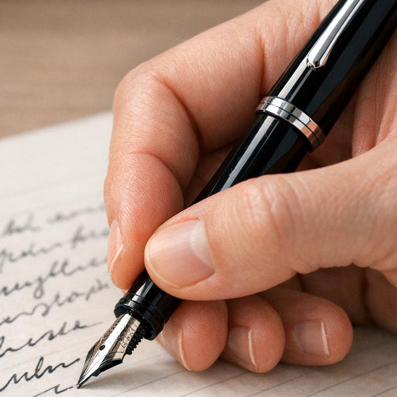 Ein Bild von einer Hand, die mit einem Füller etwa (c) KI generiert