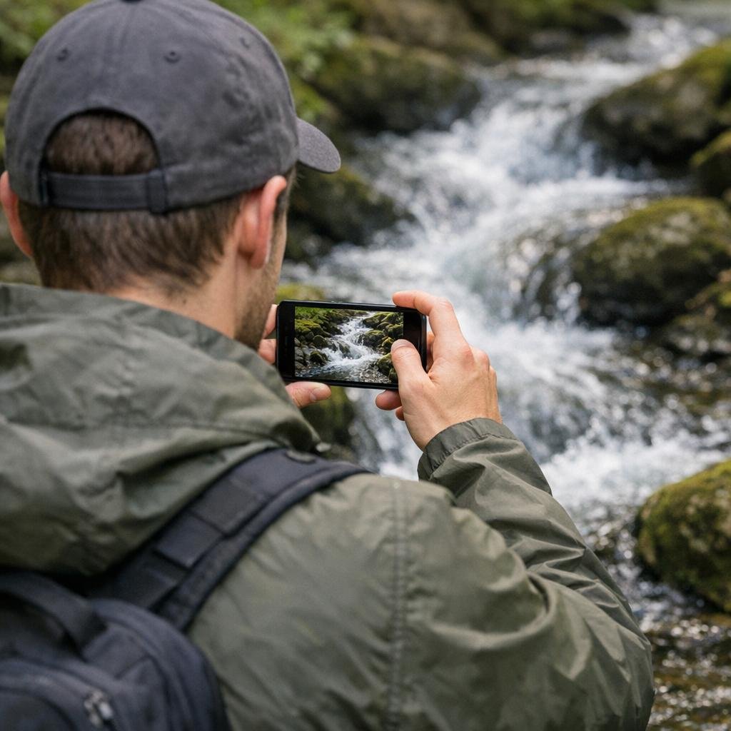 Eine Bild mit einem Menschen, der mit dem Handy ei (c) KI erzeugt